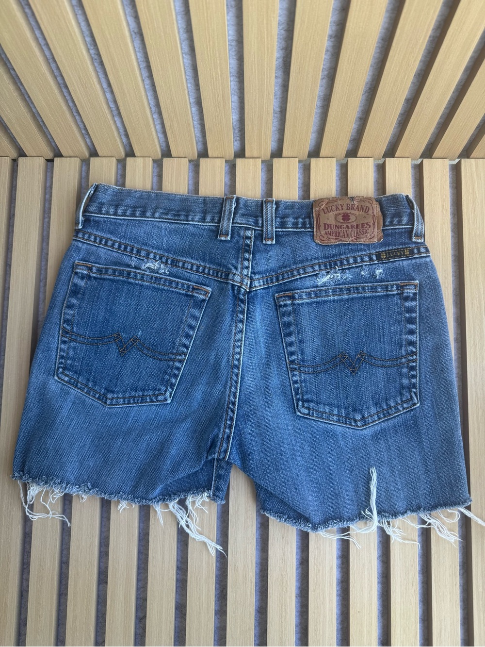 Lucky Brand Blue Distressed Denim Shorts with Butterfly Patch - Picture 2 of 4